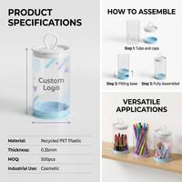 Boîte en plastique cylindrique transparente avec logo personnalisé, design imprimé UV et poignée, pour la vente d'étuis cosmétiques et de papeterie