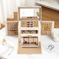 Boîte de rangement multicouche en cuir de luxe de haute qualité avec miroir pour présentoir à bijoux et organisateur, logo personnalisé, vente en gros