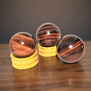 Esferas de bola de ágata Ojo de Tigre rojo natural al por mayor artesanías de cristal de cuarzo soporte de madera Jade decorativo Reiki minerales Reiki - Product Image 2