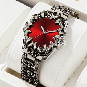 Montre pour homme de style punk vintage, cadran rouge avec lunette flamboyante unique, montre-bracelet décontractée et élégante pour cadeau - Product Image 1
