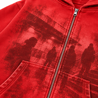 YOUMI ODM/OEM Sweat à capuche zippé pour homme, en coton de haute qualité, délavé à l'acide et à la pierre, style vintage, série Street, grammage lourd
