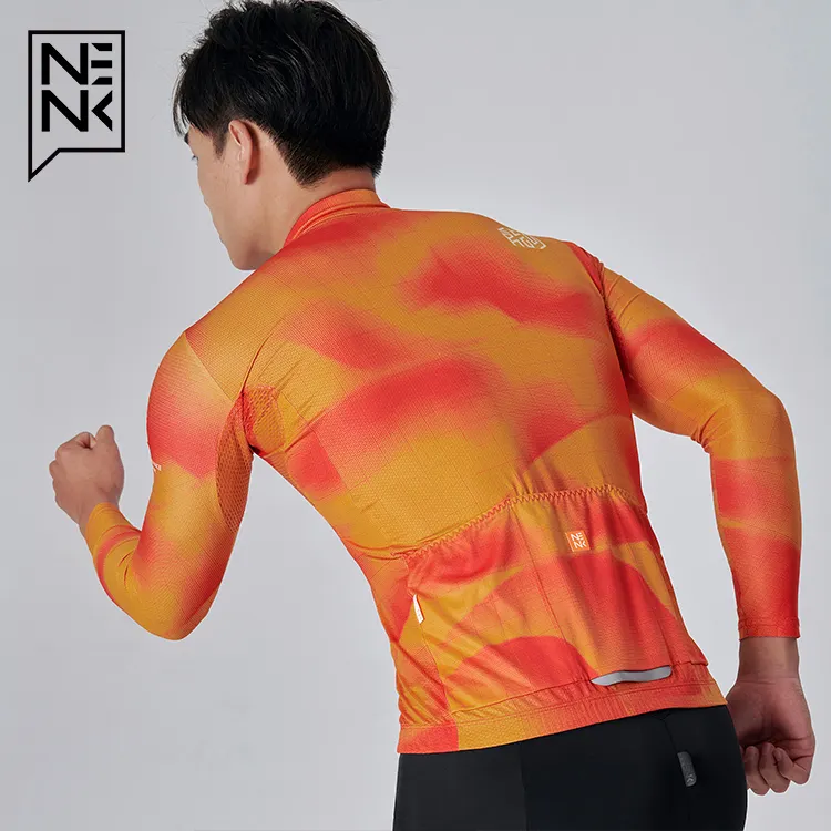 NENK Sportswear Men's Bike Jersey Long Sleeve Sublimation Printed Cycling Jersey Custom Road Bike Jersey
