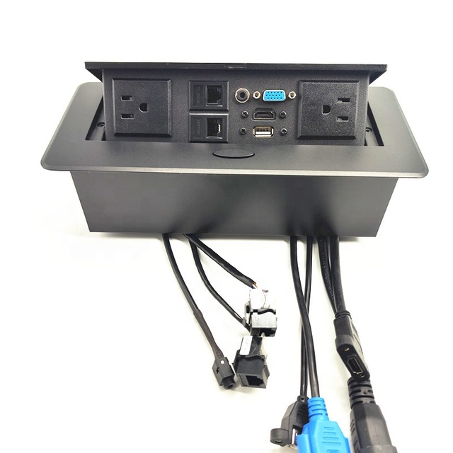 US Desktop Pop up Outlet Recessed Multimedia Strip Socket Conference Table Power Hub Hidden Table Connection Box With RJ45 Data