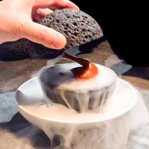 5성급 호텔용 스톤 분자 요리 음식 그릇 화산석 4인치 무광 블랙 크리에이티브 도자기 루나 볼 - Product Image 5