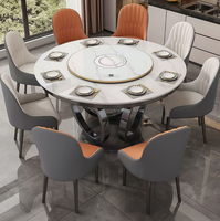 Ensemble de table à manger ronde moderne de luxe avec plateau en marbre et pieds en acier inoxydable pour usage hôtelier, couleur personnalisable, 6 chaises