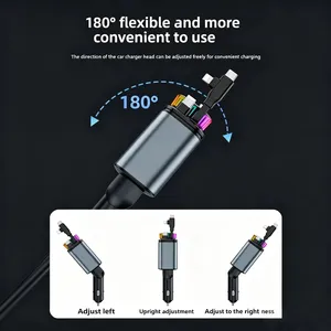 ที่ชาร์จในรถยนต์ 120W 5-in-1 สายชาร์จแบบยืดหดได้ PD 30W พร้อมโวลต์มิเตอร์ดิจิตอล ไฟสตาร์ไลท์ สำหรับ IOS และ Android - Product Image 6