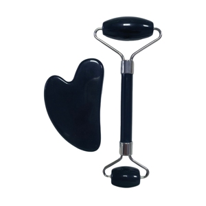 Kit de cuidado de la piel con piedra obsidiana que incluye rodillo facial y tabla Gua Sha para relajar los músculos, lifting y uso diario en el hogar como spa de belleza. - Product Image 5