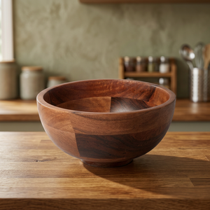 BS INTERNATIONAL Decorative Acacia Vintage Polished Lightweight Salad <b>Bowl</b> Eco-Friendly Home Party Fruits Cookie Snacks Serving - Product Image 1