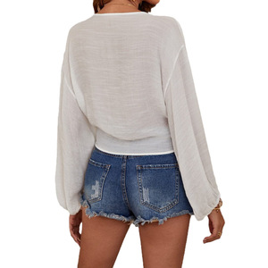 <span class=keywords><strong>เสื้อ</strong></span><span class=keywords><strong>ผู้หญิง</strong></span>แฟชั่นขายส่ง สำหรับวันหยุดพักผ่อนที่ชายหาด สไตล์ยุโรป อเมริกา น่ารัก ทรงเข้ารูป <span class=keywords><strong>สี</strong></span>พื้น เซ็กซี่ ดีไซน์คอวีลึก - Product Image 6