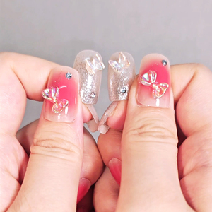 Luxe fait à la main 3d presse sur les <span class=keywords><strong>ongles</strong></span> Style coréen Gel doux carré faux <span class=keywords><strong>ongles</strong></span> fournitures <span class=keywords><strong>clair</strong></span> Blush rose <span class=keywords><strong>ongles</strong></span> avec breloque arc paillettes - Product Image 2