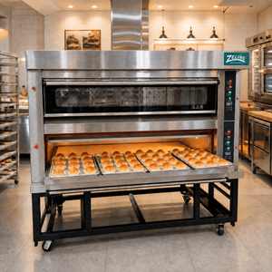Four à gaz professionnel à 2 niveaux et 8 plateaux, grande capacité, pour la cuisson industrielle du pain et des gâteaux, avec vapeur et base en pierre, pour <span class=keywords><strong>boulangerie</strong></span> - Product Image 1