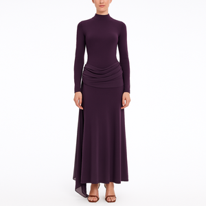 فستان شيفون نسائي أنيق بأكمام طويلة مصنوع حسب الطلب بالجملة، فستان ماكسي منسوج قابل للتنفس وصديق للبيئة مع خصر مجعد - Product Image 3