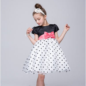 Robe tutu à pois noire pour filles, col rond, coupe trapèze, en tulle, costume de demoiselle d'honneur, tenue de spectacle - Product Image 2