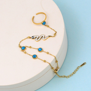 Nuovo Bracciale da Donna alla Moda in Acciaio Inossidabile con Occhio Turco, Mano di Hasma, Serpente e Farfalla, Anello da Dito, Catena da Mano, Non si Ossida - Product Image 3