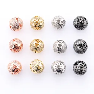 10MM Crystal Micro Pave Zircon Round Hollow Out Beads DIY Bracelet Accessory Loose Beads