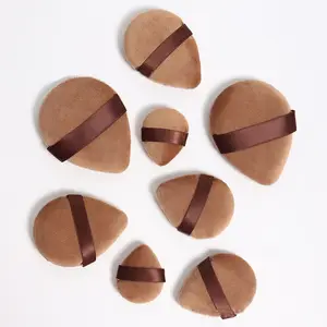 Factory Price Crystal Velvet Brown Teardrop Shaped Powder Puff Double Face Powder Puff Loose Powder Puff Wet and Dry Use