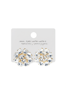 Orecchini a Perno con Fiore Placcati in Oro, Cristalli e Strass, Gioielli Romantici da Festa per Donne - Product Image 1