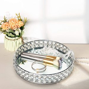 Perfume Organizer Dresser Vanity Bathroom Metal Crystal Mirror Acrylic Perfume Organizer Makeup Jewelry Cosmetic Home Decor Counter Silver Tray