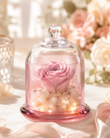 Rosa Ewige Rosen OEM Unvergängliche Blumen in Glaskuppel mit Warmem Licht für Geschenkeläden, Hochzeiten und Heimdekoration
