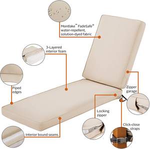 Outdoor Waterproof Polyester Sun Lounge Cushion Wholesale Replacement Beach <strong>Chair</strong> Seat Cushion for Hotel <strong>Garden</strong> Furniture - Product Image 2