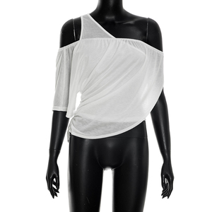 Viviblook C26TP171 Camiseta de Verano para Mujer, Nueva, Informal, Simple, con Hombros Descubiertos, Doble Capa, Top Informal para Damas - Product Image 3