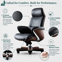 Chaise de bureau exécutive moderne en cuir véritable à dossier haut, coussin épais, hauteur réglable, multifonction, grain de bois bicolore