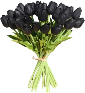 Negro 14 "artificiales látex tulipanes flores para la decoración del hogar