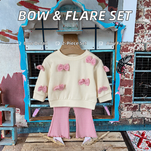 Conjunto de Ropa Casual de Otoño para Bebés Niñas, Estilo Coreano, Top con Lazo Tridimensional y Pantalones Acampanados, Cómodo Conjunto de Dos Piezas - Product Image 2