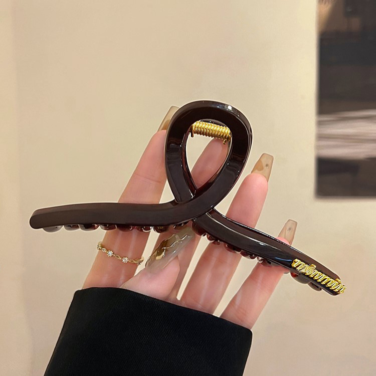 chocolate brown-large letter-shaped hair clip-13 cm