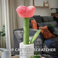 Arbre à chat Dr.Easy, design moderne et luxueux, respectueux de l'environnement, en sisal, motif tulipe jaune et rose, montage facile, design à 1 niveau, en carton