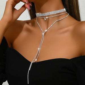 絶妙な爪チェーンY字型ラインストーンフルダイヤモンドネックレスネックレスイヤリング鎖骨チェーンイブニングドレス - Product Image 3