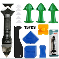 Kit d'outils de finition de calfeutrage à tête en acier inoxydable, dissolvant de coulis de calfeutrage, grattoir outils de finition, applicateur de buse en Silicone