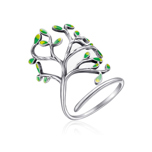 <span class=keywords><strong>Anello</strong></span> albero <span class=keywords><strong>della</strong></span> <span class=keywords><strong>vita</strong></span> <span class=keywords><strong>anello</strong></span> regolabile in <span class=keywords><strong>argento</strong></span> Sterling 925 con foglia smaltata verde - Product Image 1