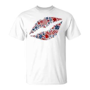 Camiseta con silueta de labios sexys y símbolos americanos para el 4 de julio - Product Image 1