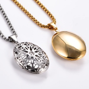Collier pendentif médaillon creux en acier inoxydable poli, couleur argent/or, pour photos, bijou cadeau de fête - Product Image 2