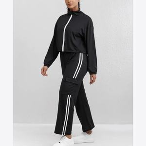 Ensemble survêtement femme décontracté à col montant, manches longues, coupe oversize, avec sweat à capuche zippé et pantalon de jogging, couleur unie, longueur cheville - Product Image 3