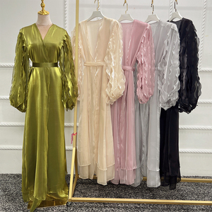 Vestido islâmico feminino Abayah de manga elástica simples, vestido maxi único e liso, cardigã muçulmano com pétalas, manga elástica, abaya, Dubai - Product Image 1