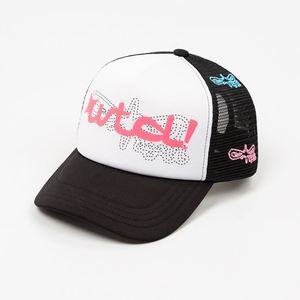 Casquette de sport personnalisée 5 panneaux de haute qualité avec logo imprimé, beige, en éponge, style Gorras OEM, avec corde et maille, casquette de camionneur classique contrastante - Product Image 1