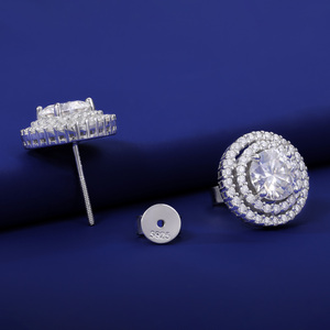 Bán Buôn Đồ Trang Sức Thời Trang 5Mm-6.5Mm 925 Sterling Silver Micro Paved 3 Hàng VVS Moissanite Kim Cương Vòng Tròn Halo Stud Bông Tai - Product Image 3