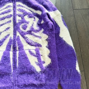 Winter Wear Mohair <b>Zip</b> <b>up</b> <b>Jackets</b> for Men Oversized Heavyweight Skull Pattern Fuzzy Fluffy Knitwear Mohair Sweater Hoodie Custom - Product Image 3