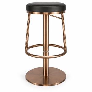 Tabouret de bar moderne en métal rose doré avec siège pivotant à 360° en cuir synthétique - Product Image 4