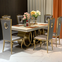 Table à manger de luxe pour 6, 8 ou 10 personnes. Table rectangulaire en marbre. Fabriquée en Chine. Table de restaurant.