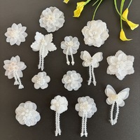 Patchs en cristal 3D fleur blanche papillon dentelle à coudre sur pendentifs à pampilles pour vêtements Hanfu accessoires de cheveux décoratifs