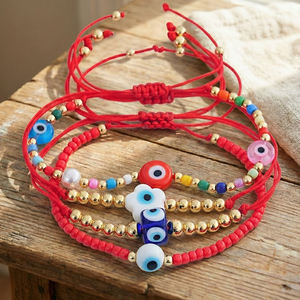 Set di Braccialetti Go2boho con Occhio Turco, Gioielli Protettivi con Cordoncino Rosso, Perline Placcate Oro e Charm a Fiore, Bracciali alla Moda con Perline - Product Image 3