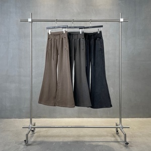 Pantalon de survêtement évasé noir pour femme, taille mi-haute, respirant, en molleton brossé, effet usé, 400g, collection printemps, vente en gros - Product Image 3