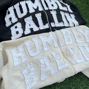 Custom Unisex Vintage Side Stripes Raw Hem Zip Sudadera con capucha Apliques Parche Bordado Recortado Ácido Lavado Sudaderas con capucha - Product Image 4