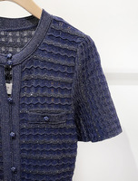 Robe longue élégante en tricot tweed pour femme, robe de soirée à manches courtes, col à découpe, boutonnée, coupe trapèze