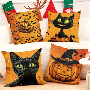 Halloween themed throw pillows featuring black cats and jack-o-lanterns for festive home decor - Product Image 1