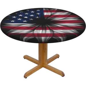 Nuevo estilo Vintage bandera americana girasol mantel impermeable borde elástico limpie cubiertas limpias para interiores al aire libre se adapta a 45 "-50" - Product Image 1