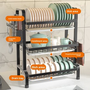 Égouttoir à vaisselle à 3 niveaux grande capacité avec plateau de récupération d'eau, organisateur de comptoir de cuisine pour bols, assiettes et ustensiles de cuisine - Product Image 4